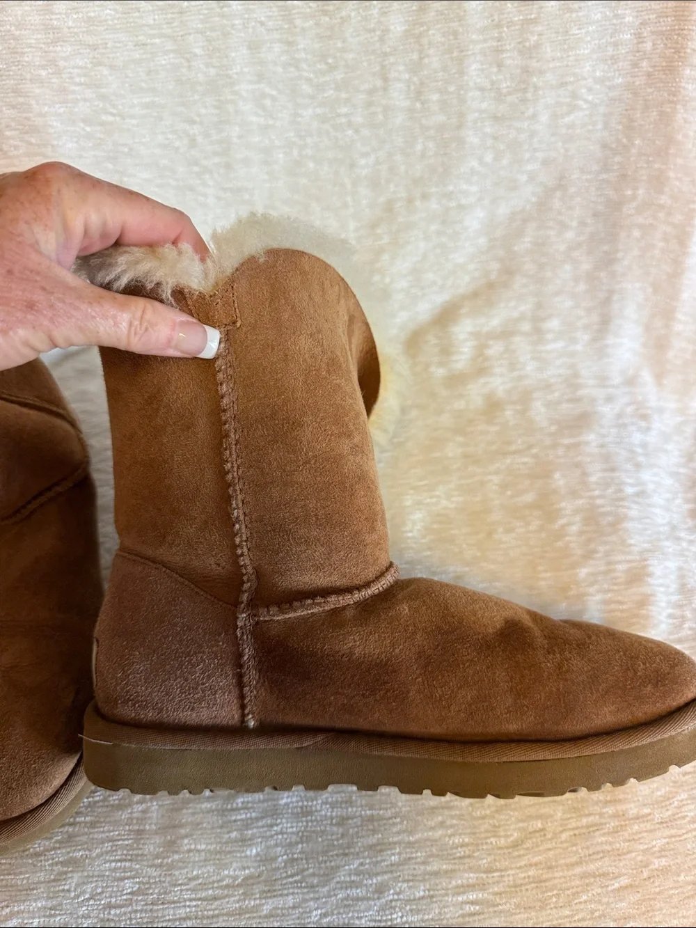 UGG Women's Brown Shearling Button Short Boots